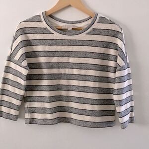 Ann Taylor LOFT Gray & White Striped Knit Top X-Small